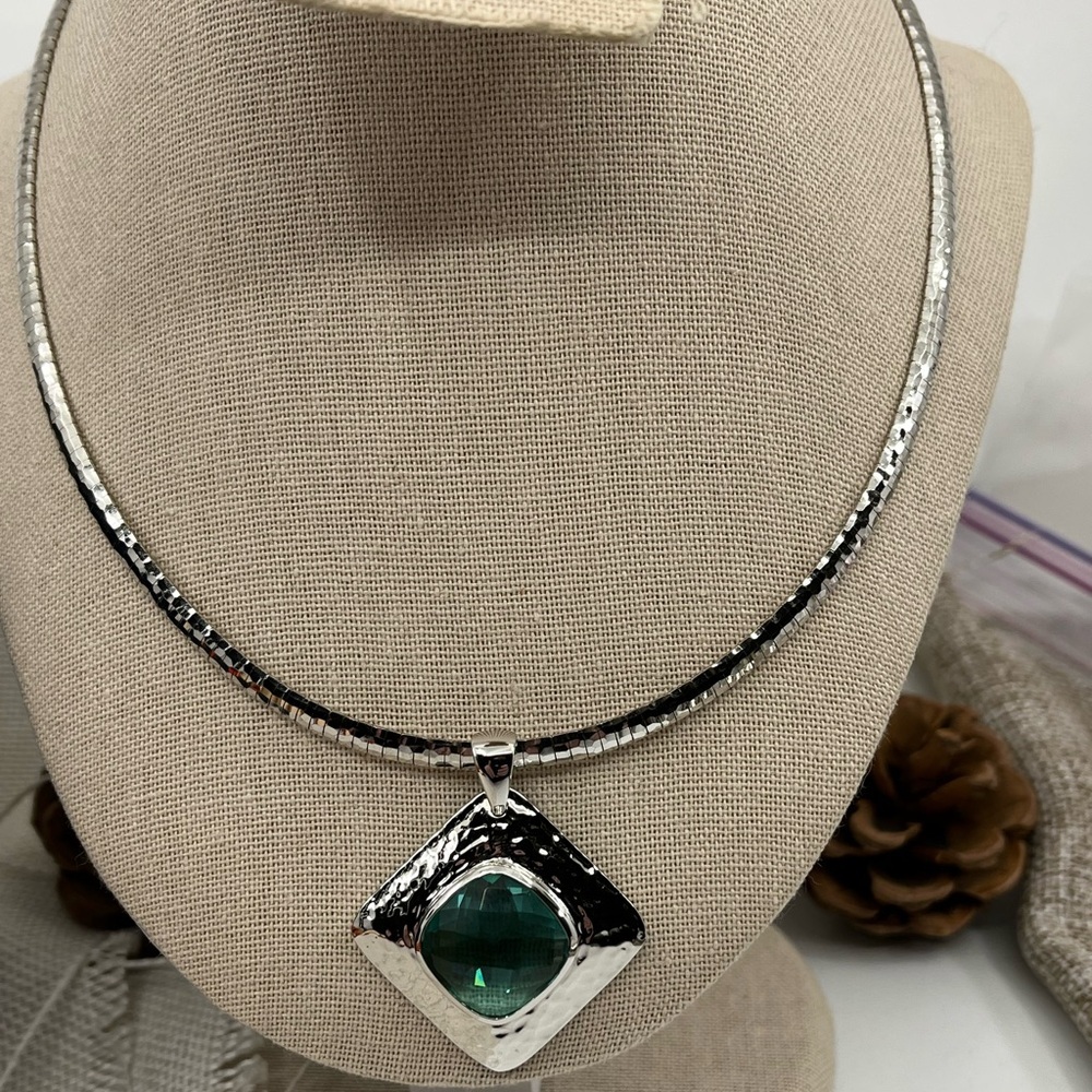 925 Italy Platinum Over Sterling Silver Hammered Pendant Necklace – 26.2g - Picture 7 of 17